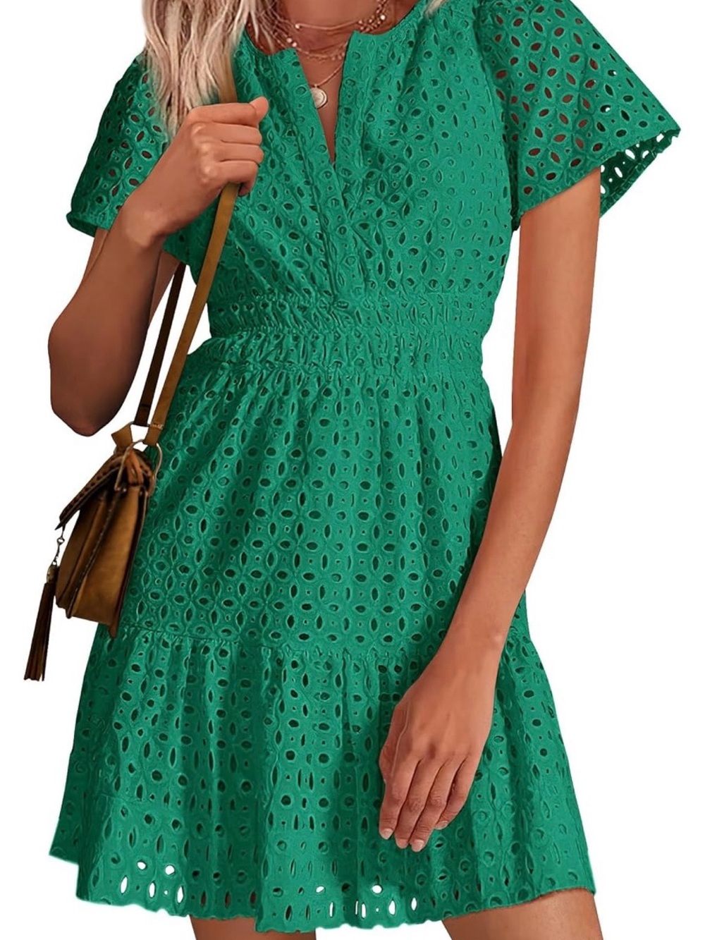 🌿 PRETTYGARDEN Green Eyelet Lace Mini Dress 🌿